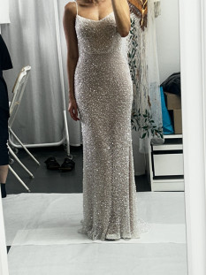  Darius Cordell Beaded Sheath Pageant Gown