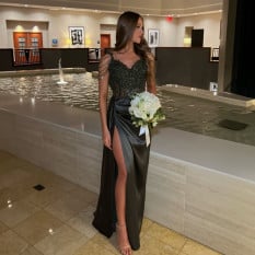  Custom Dark Green Prom Gown