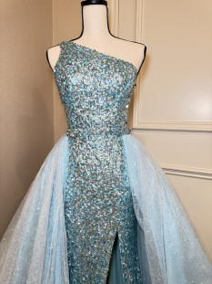 Sherri Hill Blue Dress And Overskirt