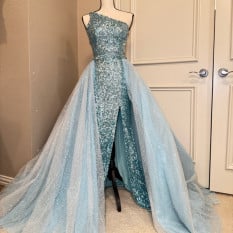  Sherri Hill Blue Dress And Overskirt