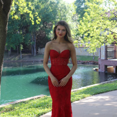  Sherri Hill Red Strapless Gown