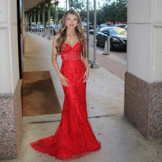 Sherri Hill Red Strapless Gown