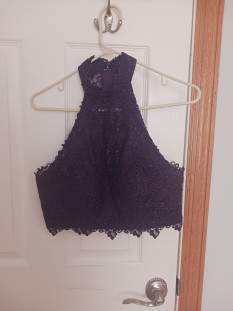 Two Piece Purple Lace Skirt and Top with Rhinestone Embellishments