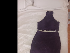  Two Piece Purple Lace Skirt and Top with Rhinestone Embellishments