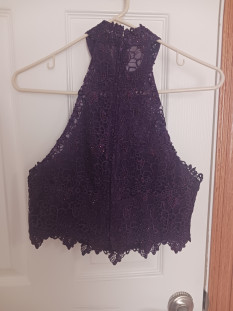 Two Piece Purple Lace Skirt and Top with Rhinestone Embellishments