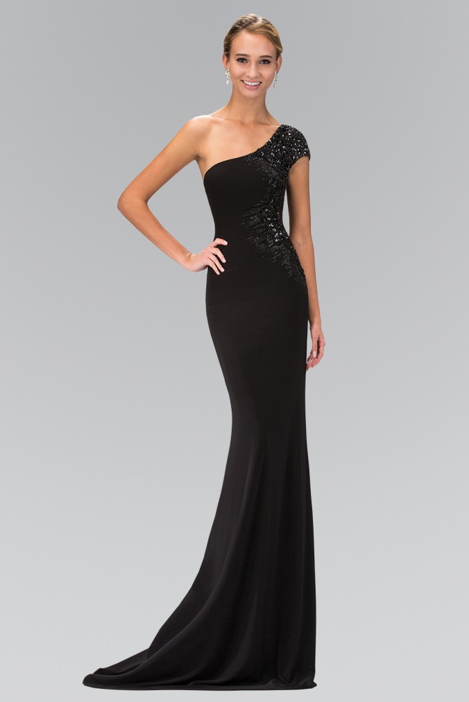 One Shoulder Gown with Jewel Accent by gls collective - Pageant Planet