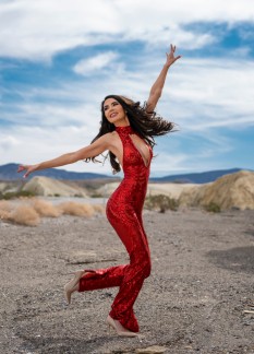 Athena Red Sequin Jumpsuit | Debbie Carroll