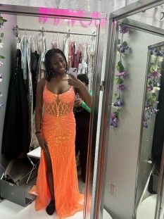 LaDivine CD0220 Orange Prom Dress