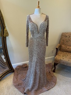  Darius Cordell Long Sleeve Pageant Gown with Crystal Beading