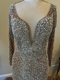 Darius Cordell Long Sleeve Pageant Gown with Crystal Beading