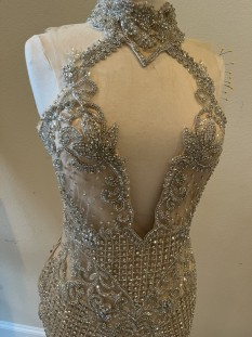 DARIUS CORDELL - halter collar cocktail dress with rhinestones & crystal beading