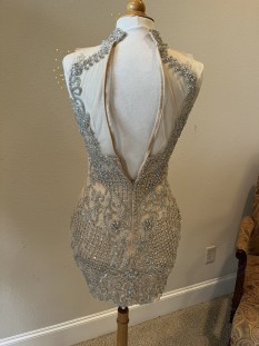 DARIUS CORDELL - halter collar cocktail dress with rhinestones & crystal beading